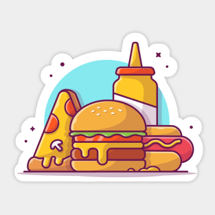 Burger, Hot Dog, Pizza, And Mustard Cartoon Sticker